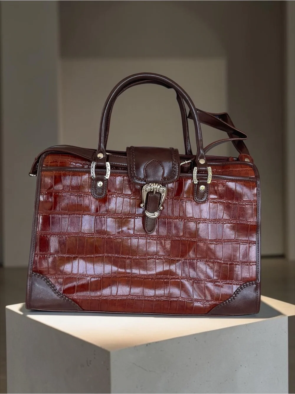 NWT Coldwater Creek Genuine Leather Croc Embossed Briefcase Laptop Bag